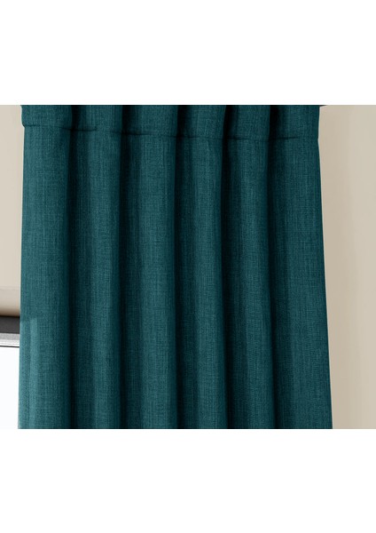 Taç Petrol Mavisi Keten Karartma Blackout Fon Perde, 1/2 Seyrek Pile, Tek Kanat, 50 x 240 cm
