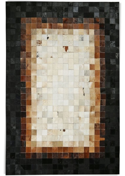 Siyah & Krem Doğal Dana Derisi Patchwork Halı 120 x 180 cm