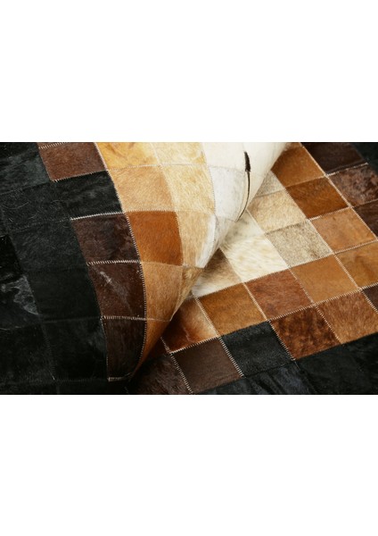 Siyah & Krem Doğal Dana Derisi Patchwork Halı 120 x 180 cm