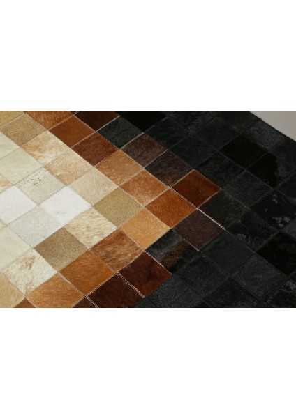 Siyah & Krem Doğal Dana Derisi Patchwork Halı 120 x 180 cm