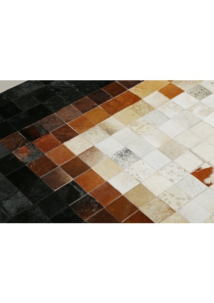Siyah & Krem Doğal Dana Derisi Patchwork Halı 120 x 180 cm