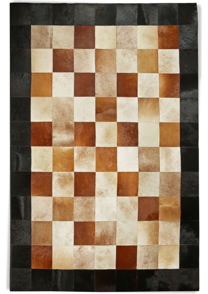Siyah Bordürlü Doğal Dana Derisi Patchwork Halı 120 x 180 cm