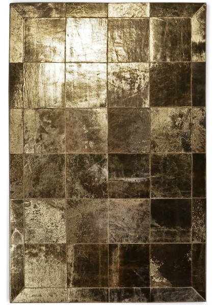 Altın Varaklı Dana Derisi Patchwork Halı 170 x 240 cm
