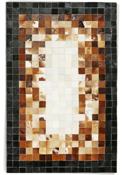 Siyah & Karamel Rengi Doğal Dana Derisi Patchwork Halı 120 x 180 cm