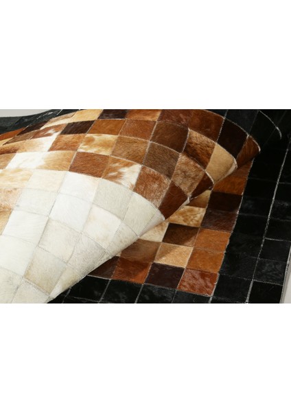Siyah & Karamel Rengi Doğal Dana Derisi Patchwork Halı 170 x 240 cm fiyatları