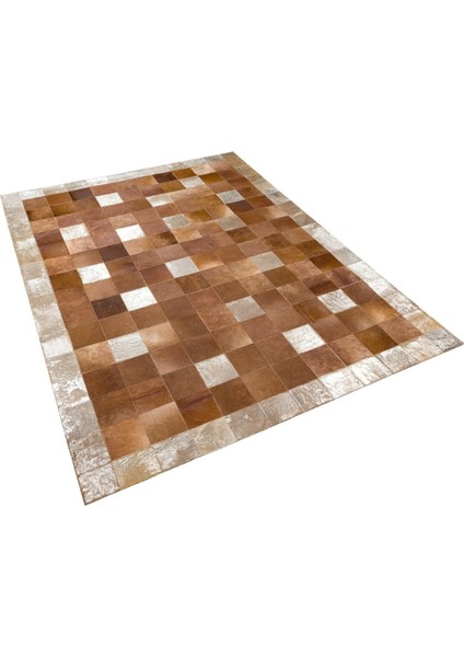 Altın Varaklı Dana Derisi Patchwork Halı 140 x 200 cm