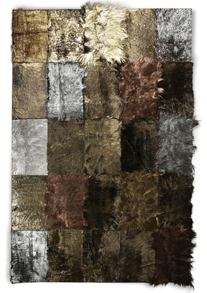 Varaklı Doğal Oğlak Derisi Patchwork Halı 120 x 180 cm
