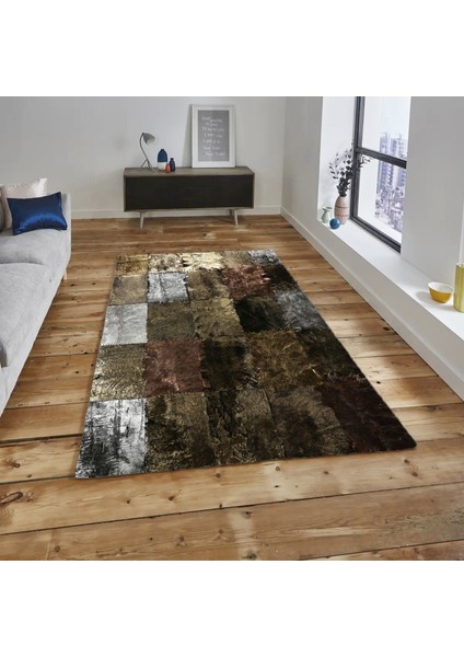 Varaklı Doğal Oğlak Derisi Patchwork Halı 120 x 180 cm