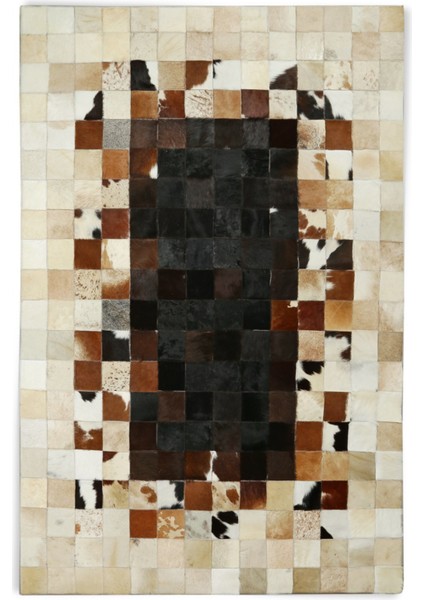 Siyah & Krem Dana Derisi Patchwork Halı 80 x 150 cm