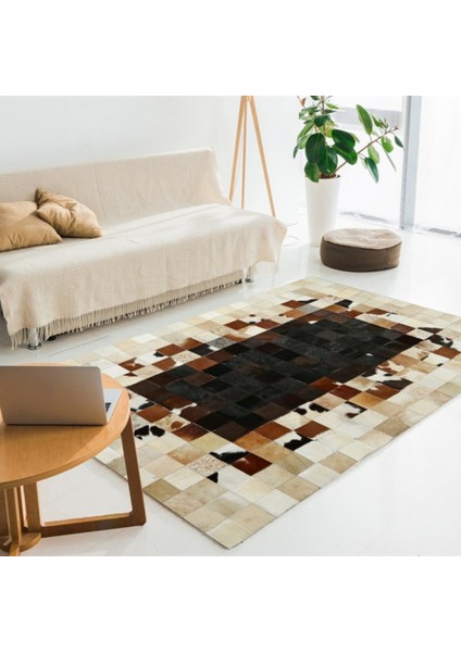 Siyah & Krem Dana Derisi Patchwork Halı 80 x 150 cm