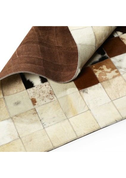 Siyah & Krem Dana Derisi Patchwork Halı 80 x 150 cm