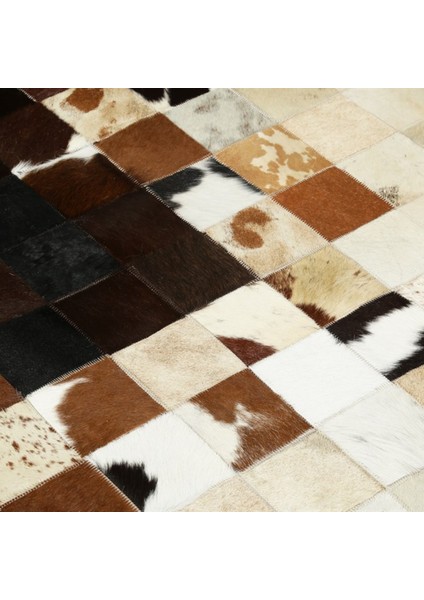 Siyah & Krem Dana Derisi Patchwork Halı 80 x 150 cm