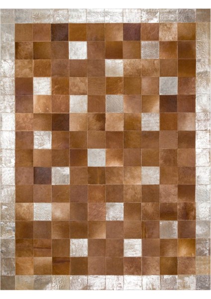 Altın Varaklı Dana Derisi Patchwork Halı 170 x 240 cm
