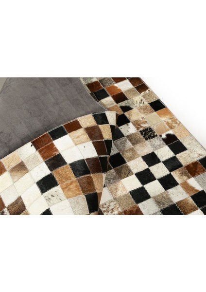 Çok Renkli Doğal Dana Derisi Patchwork Halı 120 x 180 cm