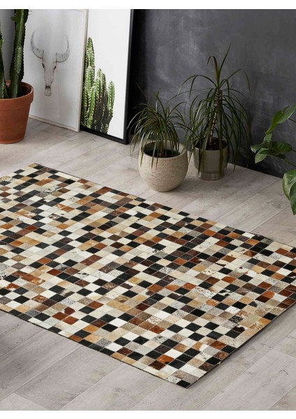 Çok Renkli Doğal Dana Derisi Patchwork Halı 120 x 180 cm