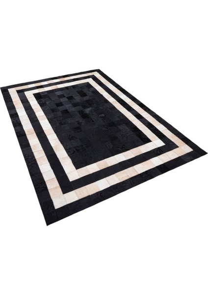 Siyah & Krem Dana Derisi Patchwork Halı 170 x 240 cm