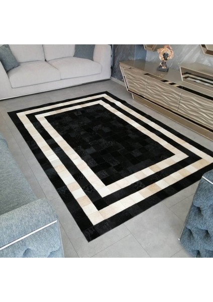 Siyah & Krem Dana Derisi Patchwork Halı 170 x 240 cm