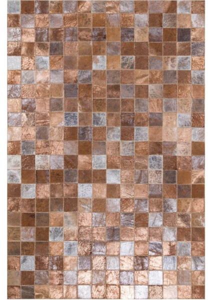 Bronz & Gümüş Varaklı Dana Derisi Patchwork Halı 80 x 150 cm