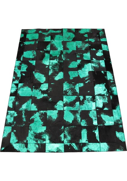Yeşil Varaklı Patchwork Doğal Dana Derisi Halı 160 x 230 cm