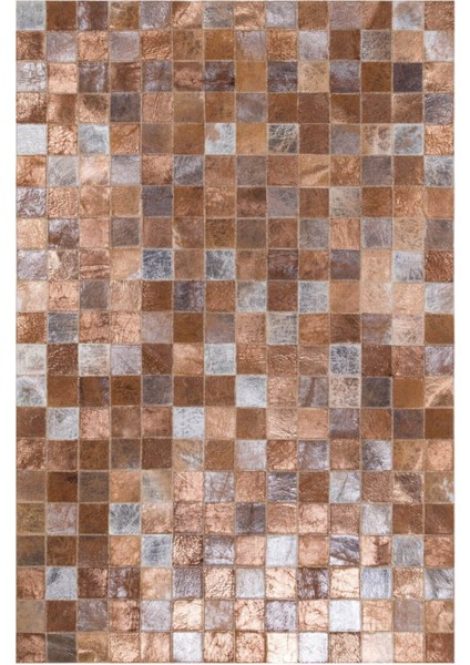 Bronz & Gümüş Varaklı Dana Derisi Patchwork Halı 140 x 200 cm