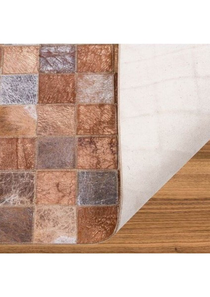 Bronz & Gümüş Varaklı Dana Derisi Patchwork Halı 140 x 200 cm