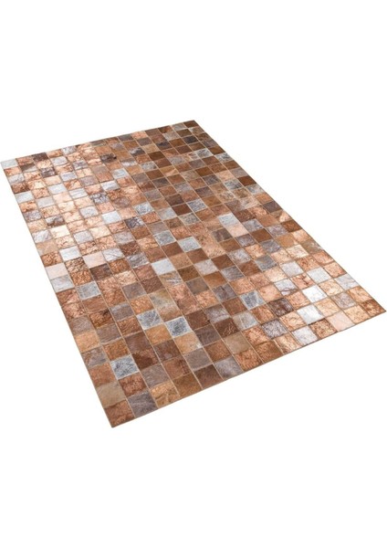 Bronz & Gümüş Varaklı Dana Derisi Patchwork Halı 140 x 200 cm