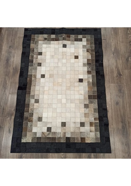 Siyah & Krem Dana Derisi Patchwork Halı 80 x 150 cm