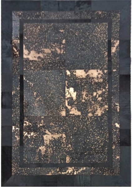 Bakır Benek Varaklı Dana Derisi Patchwork Halı 120 x 180 cm