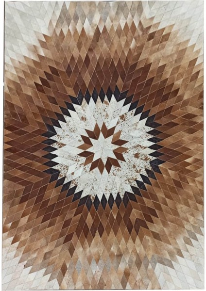 Baklava Desenli Kahverengi Dana Derisi Patchwork Halı 120 x 180 cm