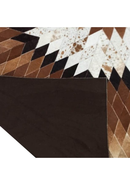 Baklava Desenli Kahverengi Dana Derisi Patchwork Halı 120 x 180 cm