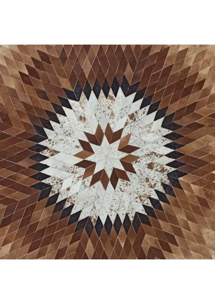 Baklava Desenli Kahverengi Dana Derisi Patchwork Halı 120 x 180 cm