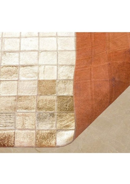 Altın Varaklı Dana Derisi Patchwork Halı 80 x 150 cm