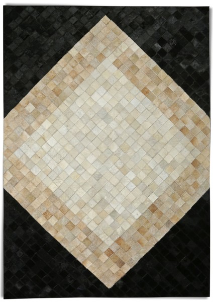 Siyah & Krem Dana Derisi Patchwork Halı 170 x 240 cm