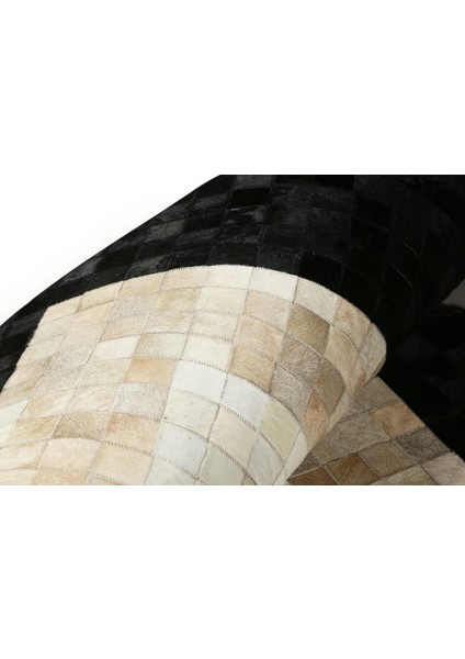 Siyah & Krem Dana Derisi Patchwork Halı 170 x 240 cm