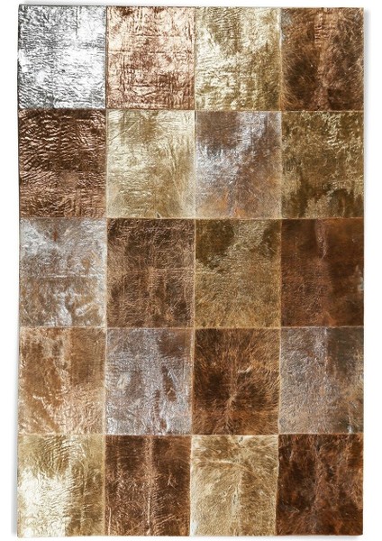 Bronz Varaklı Dana Derisi Patchwork Halı 80 x 150 cm