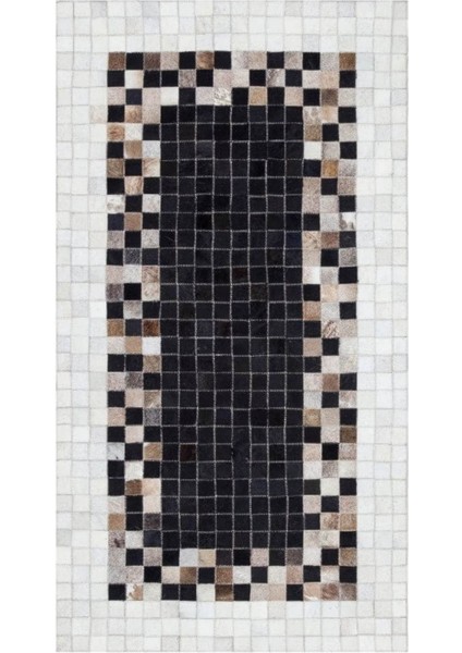 Siyah ve Beyaz Patchwork Doğal Dana Derisi 120 x 180 cm