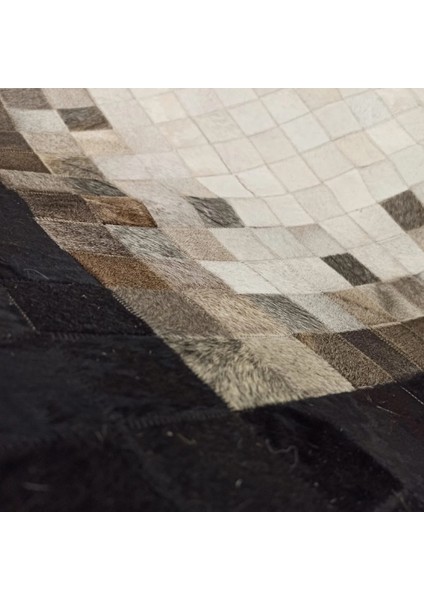 Siyah & Krem Dana Derisi Patchwork Halı 80 x 150 cm