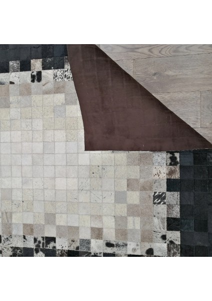 Siyah & Krem Dana Derisi Patchwork Halı 80 x 150 cm