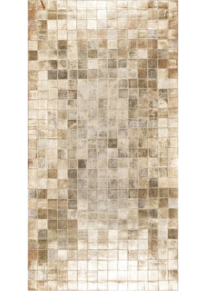 Altın Varaklı Dana Derisi Patchwork Halı 80 x 150 cm