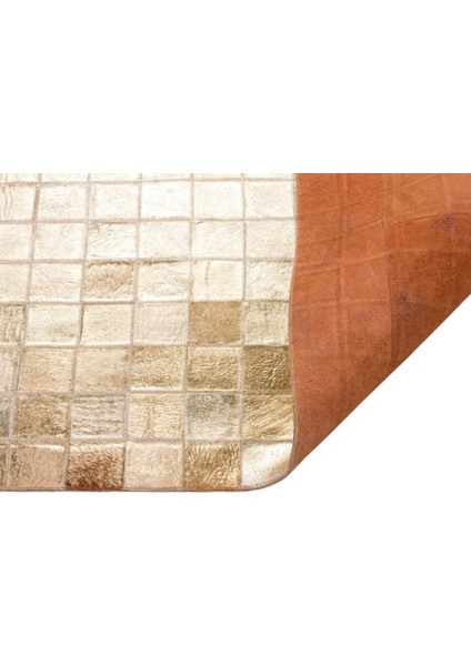 Altın Varaklı Dana Derisi Patchwork Halı 80 x 150 cm