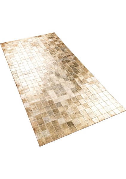 Altın Varaklı Dana Derisi Patchwork Halı 80 x 150 cm