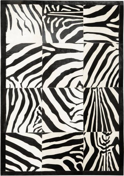 Zebra Desenli Dana Derisi Patchwork Halı 120 x 180 cm