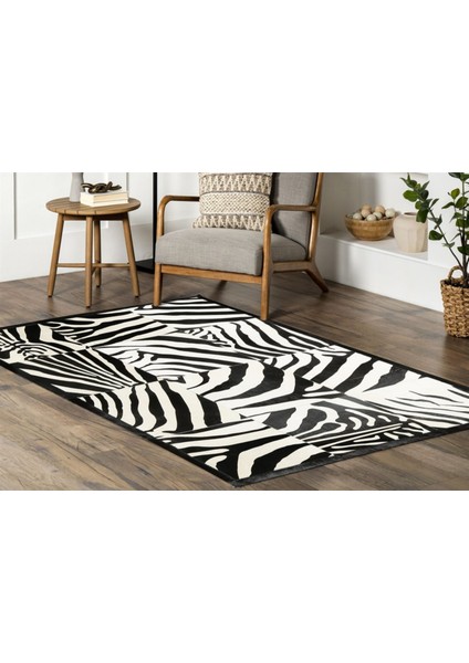 Zebra Desenli Dana Derisi Patchwork Halı 120 x 180 cm