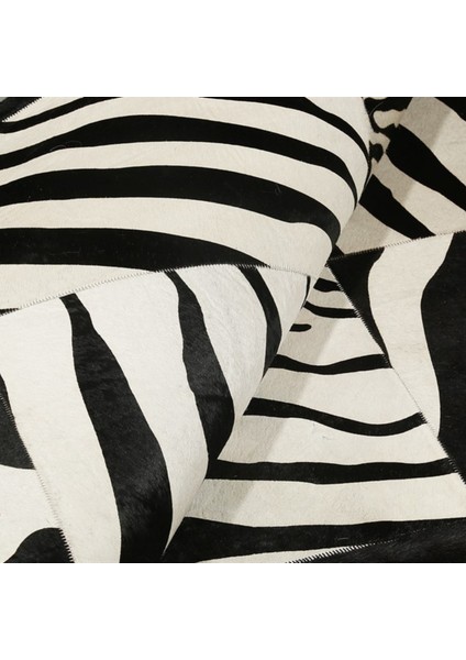 Zebra Desenli Dana Derisi Patchwork Halı 120 x 180 cm