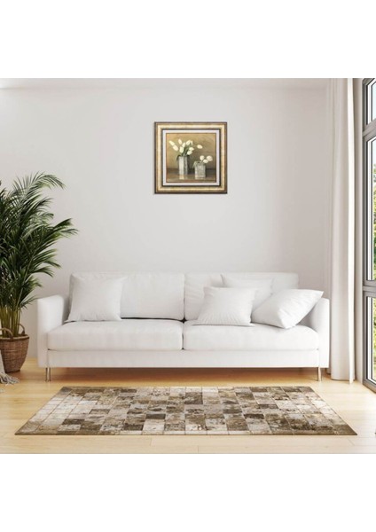 Altın Varaklı Dana Derisi Patchwork Halı 80 x 150 cm