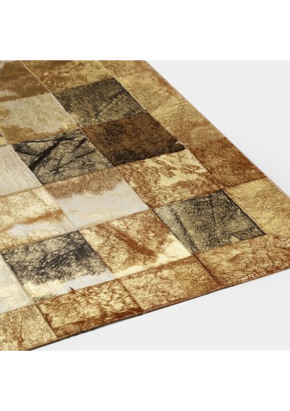 Altın Varaklı Dana Derisi Patchwork Halı 160 x 230 cm