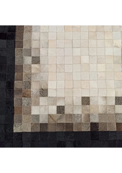 Siyah & Krem Dana Derisi Patchwork Halı 140 x 200 cm