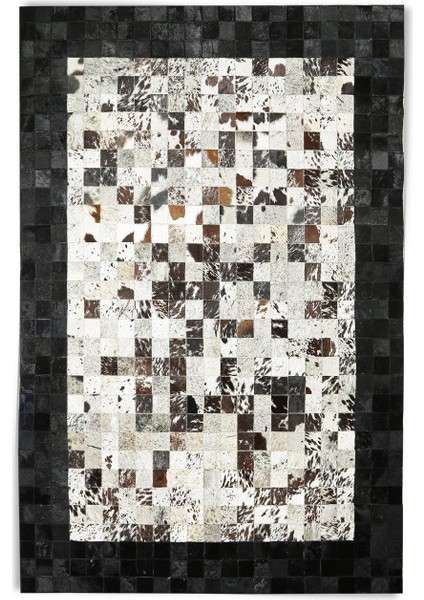 Siyah & Krem Dana Derisi Patchwork Halı 80 x 150 cm