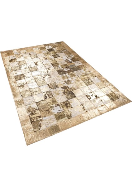 Altın Varaklı Dana Derisi Patchwork Halı 160 x 230 cm