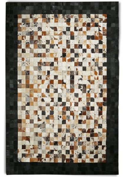 Siyah Bordürlü Çok Renkli Doğal Dana Derisi Patchwork Halı 120 x 180 cm